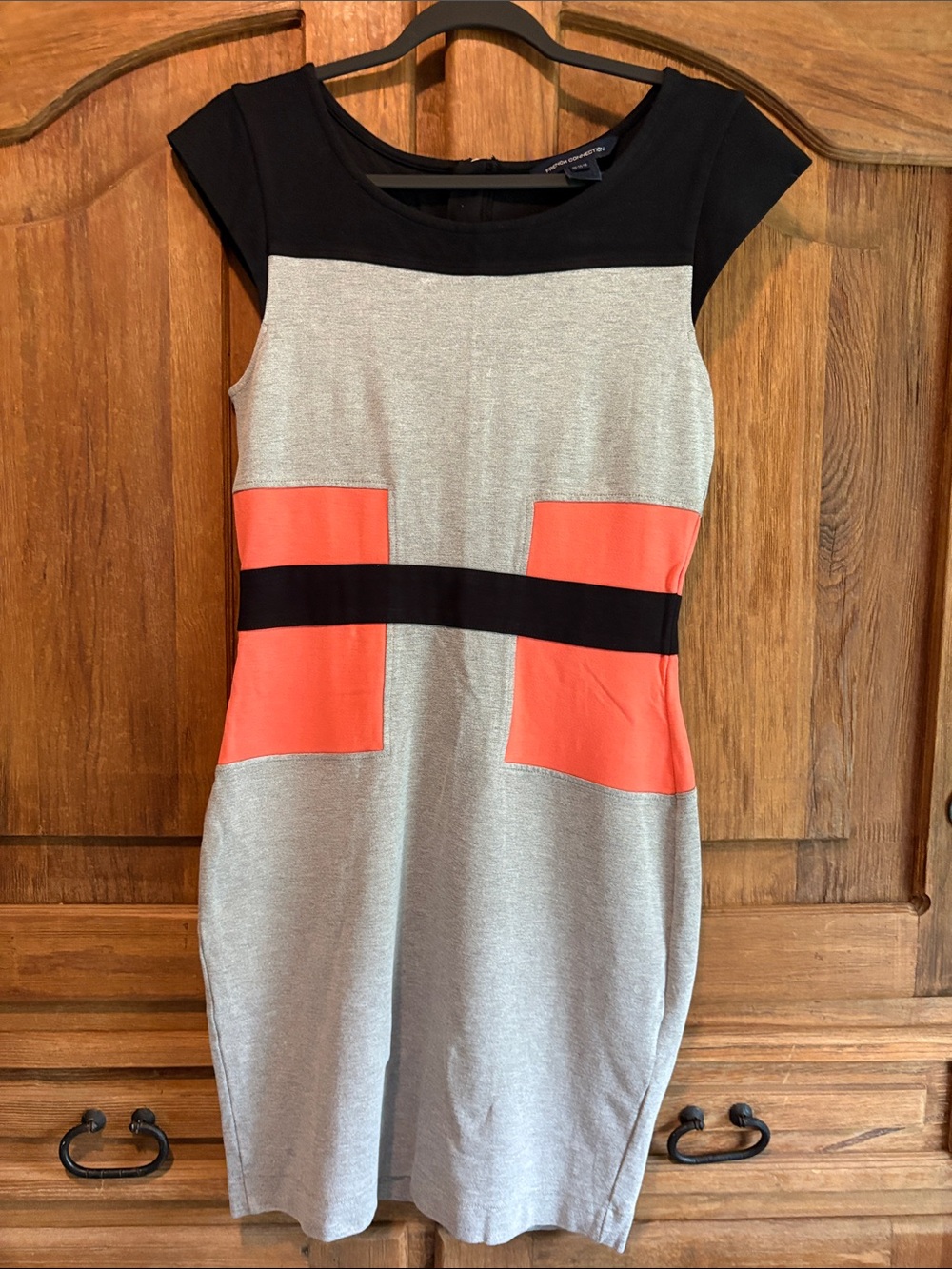 French Connection Black, Gray & Coral Sheath Mini Dress